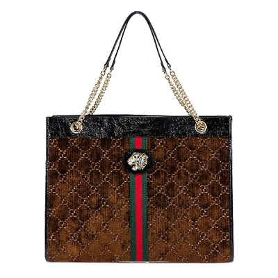 Shop Gucci Rajah Large Tote Bag In Brown