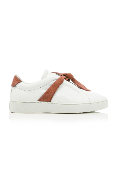 Shop Alexandre Birman Clarita Bow-embellished Leather And Suede Sneakers In Pink