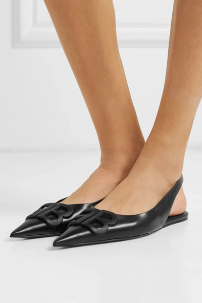 Shop Balenciaga Knife Logo-embellished Leather Point-toe Flats In Black