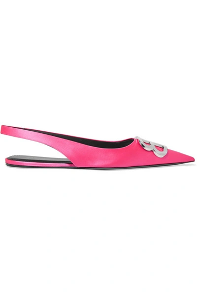 Shop Balenciaga Knife Logo-embellished Satin Point-toe Flats In Pink