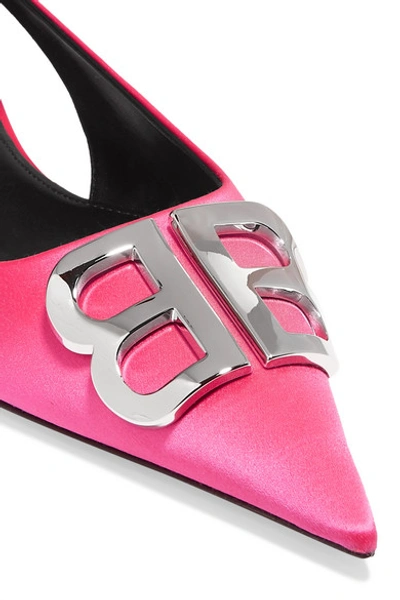 Shop Balenciaga Knife Logo-embellished Satin Point-toe Flats In Pink