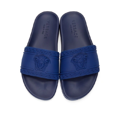 Shop Versace Blue Palazzo Pool Slides In Klb Royal B