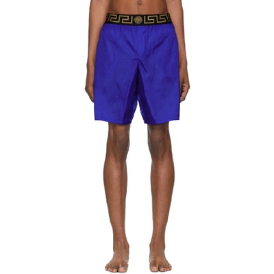 Shop Versace Underwear Blue Greca Border Swim Shorts In A86l Blue