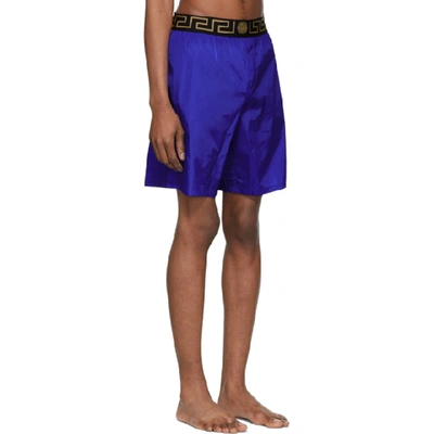 Shop Versace Underwear Blue Greca Border Swim Shorts In A86l Blue