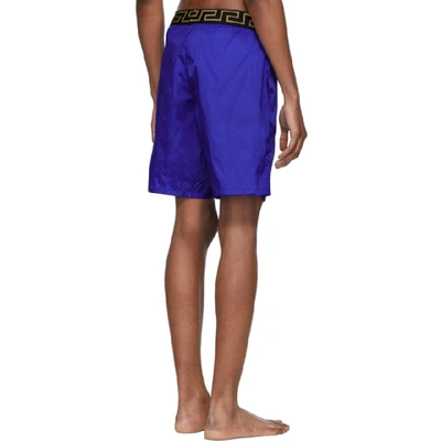 Shop Versace Underwear Blue Greca Border Swim Shorts In A86l Blue