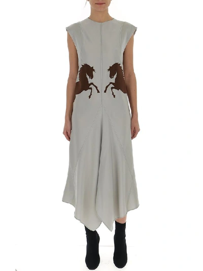 Shop Chloé Horse Print Asymmetric Dress In Grey