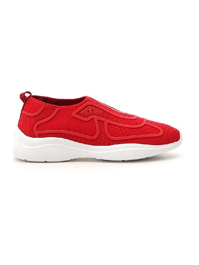Shop Prada Knit Sock Sneakers In Red