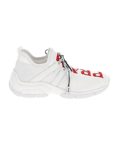 Shop Prada Xy Knit Sneakers In White