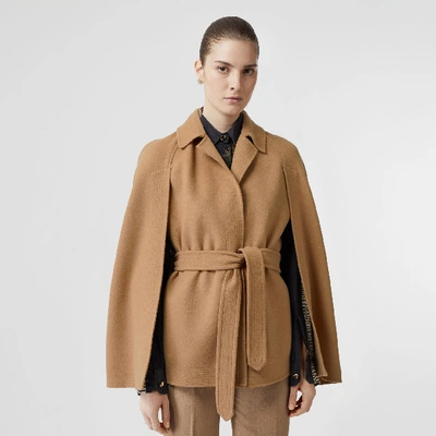 Shop Burberry Double-faced Camel Hair Belted Cape