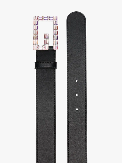 Shop Gucci Black Crystal Embellished G Buckle Leather Belt