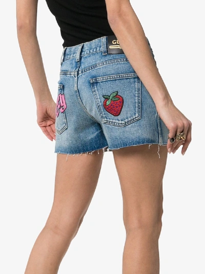 Shop Gucci Denim Shorts With Patches In Blue