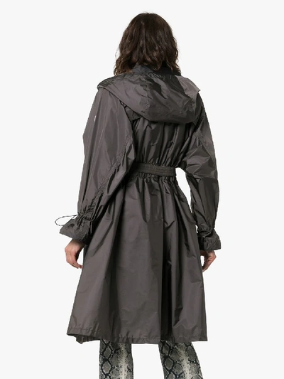Shop Moncler Washington Belted Mid-length Hooded Coat In Grey