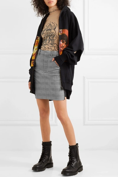 Shop Vetements Checked Cady And Wool-blend Mini Skirt In Gray
