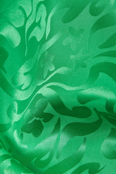 Shop Saloni Bianca Silk-satin Jacquard Midi Dress In Green