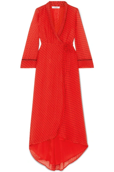 Shop Ganni Polka-dot Chiffon Wrap Midi Dress