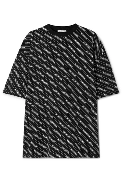 Shop Balenciaga Oversized Printed Cotton-jersey T-shirt In Black