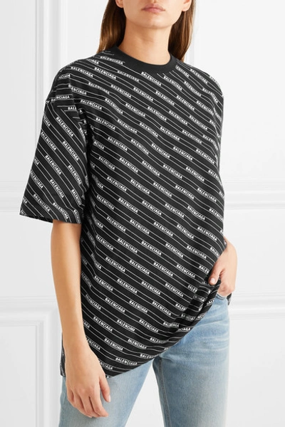 Shop Balenciaga Oversized Printed Cotton-jersey T-shirt In Black