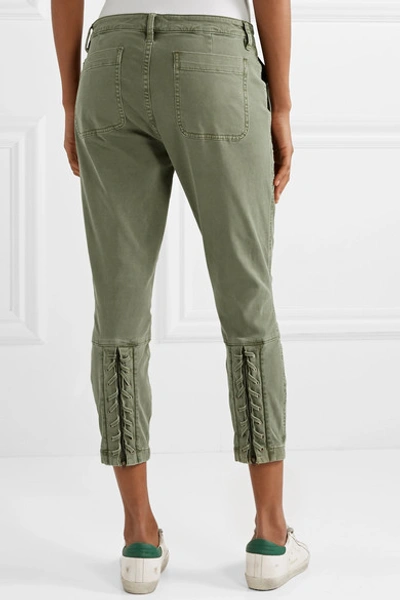 Shop Current Elliott The Weslan Lace-up Cotton-blend Twill Slim-leg Pants In Army Green