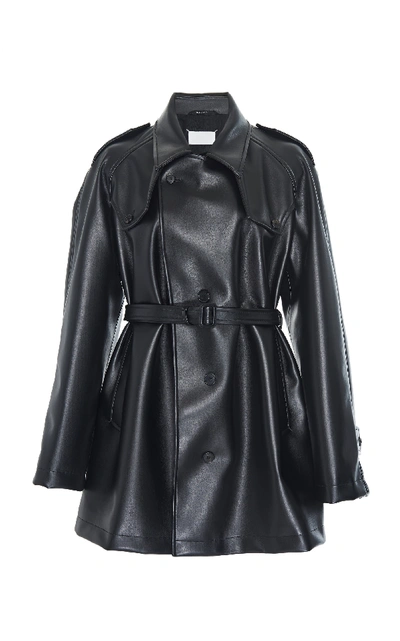 Shop Maison Margiela Belted Faux-leather Trench Coat In Black