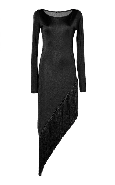 Shop Cult Gaia Sharona Asymmetric Fringed Dress In Black