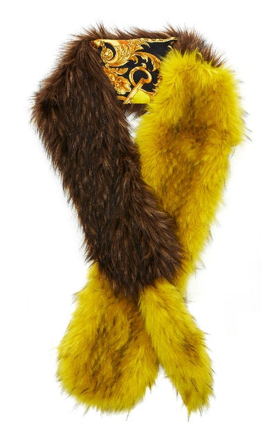 Shop Versace Faux Fur Stole In Yellow