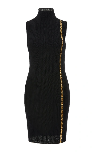 Shop Versace Sleeveless Ribbed Knit Dress In Black