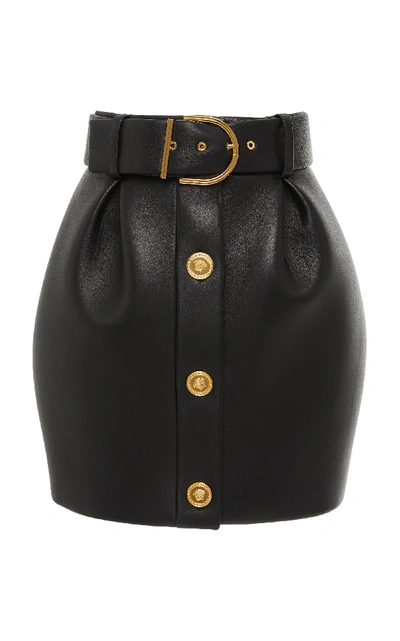 Shop Versace Belted Leather Mini Skirt In Black