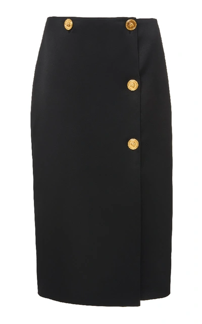 Shop Versace Button Front Satin Skirt In Black
