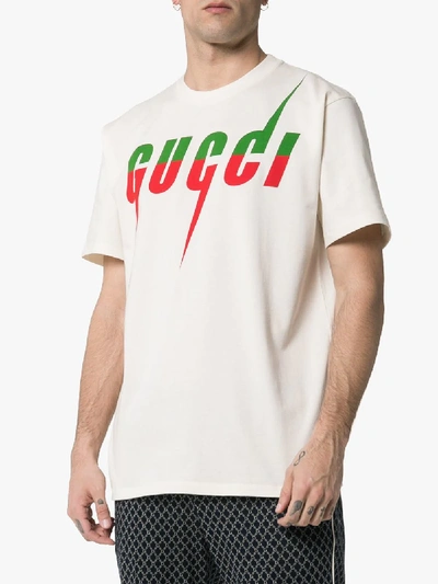 Shop Gucci White Blade Logo Cotton T-shirt