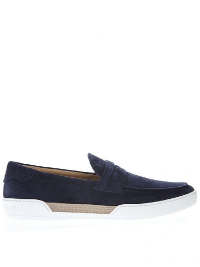 Shop Tod's Blue Suede Loafers