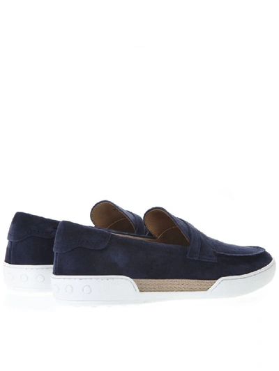 Shop Tod's Blue Suede Loafers