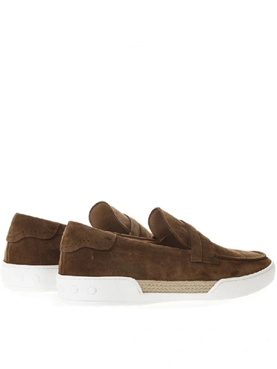 Shop Tod's Brown Suede Loafers