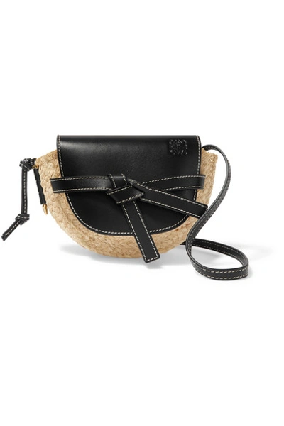 Shop Loewe Gate Mini Leather And Raffia Shoulder Bag