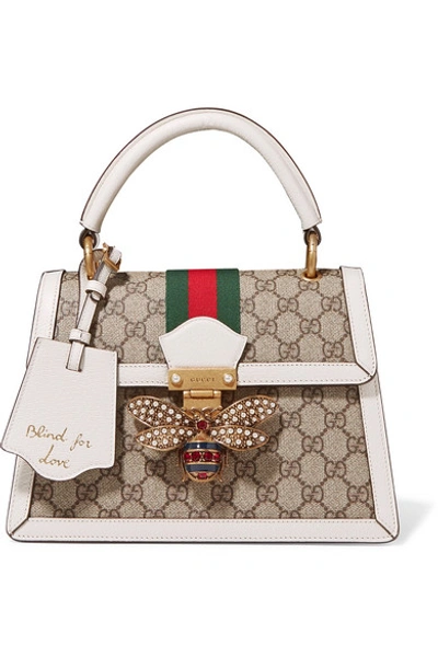 Shop Gucci Queen Margaret Textured Leather-trimmed Printed Coated-canvas Tote