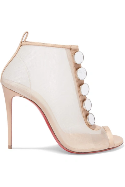 Shop Christian Louboutin Marika 100 Leather-trimmed Mesh Ankle Boots In Metallic
