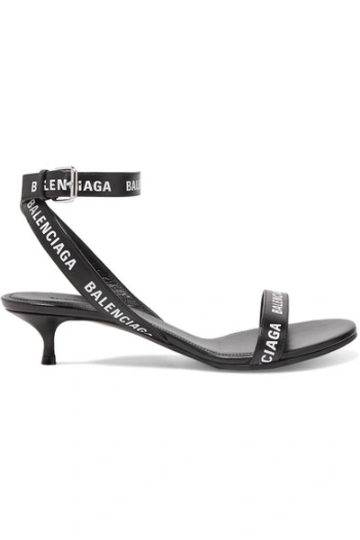 Shop Balenciaga Logo-print Leather Sandals In Black