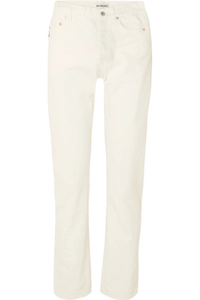 Shop Balenciaga Twisted High-rise Straight-leg Jeans In White