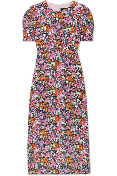 Shop Saloni Bianca Floral-print Silk Crepe De Chine Midi Dress