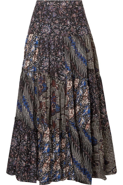 Shop Ulla Johnson Asilia Printed Cotton And Silk-blend Maxi Skirt In Indigo