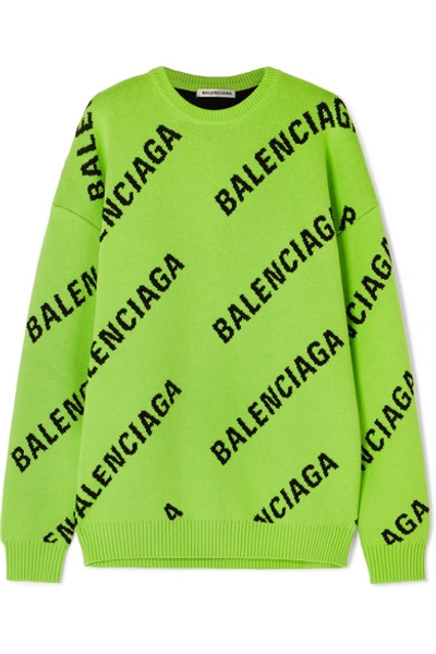 Shop Balenciaga Oversized Intarsia Cotton-blend Sweater