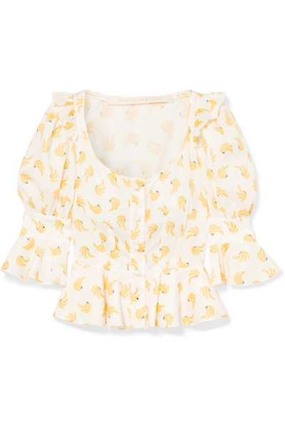 Shop Anna Mason Rosi Printed Cotton-poplin Blouse In Yellow