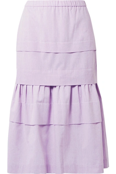 Shop Anna Mason Mademoiselle Tiered Cotton-chambray Skirt In Lilac