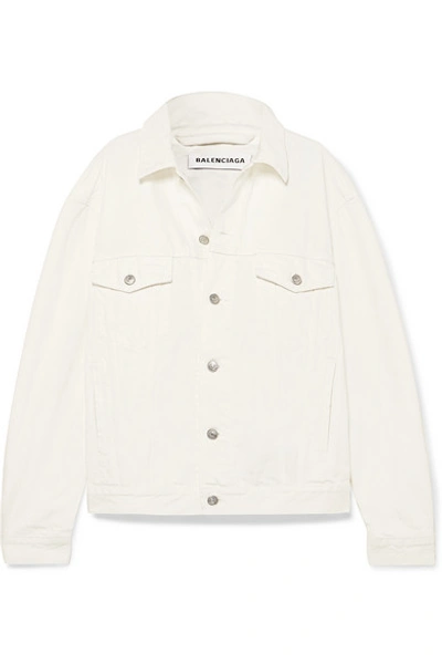 Shop Balenciaga Oversized Embroidered Denim Jacket In White