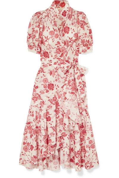 Shop Anna Mason Stella Floral-print Cotton-poplin Wrap Dress In Red