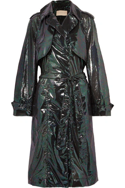 Shop Christopher Kane Lamé Trench Coat In Petrol