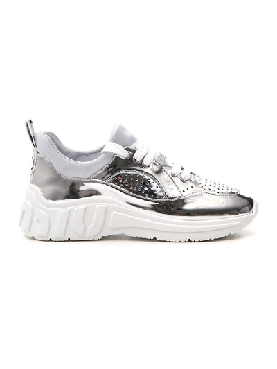 Shop Miu Miu Metallic Sneakers In Silver