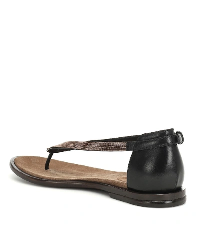 Shop Brunello Cucinelli Beaded Leather Sandals In Brown
