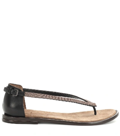 Shop Brunello Cucinelli Beaded Leather Sandals In Brown