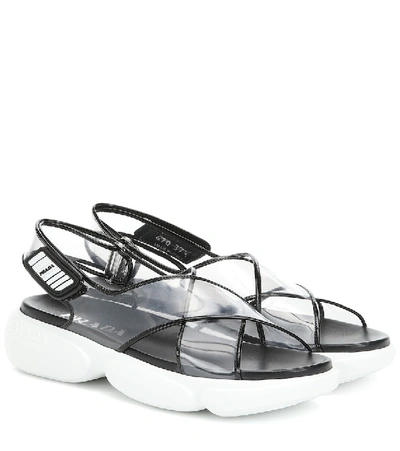 Shop Prada Pvc And Leather Sandals In Black