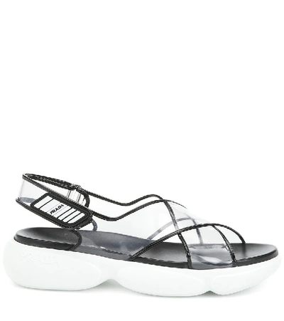 Shop Prada Pvc And Leather Sandals In Black